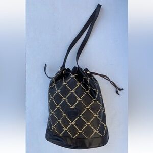 Longchamp Vintage Brown Leather Horse Logo Drawstring Bucket Bag